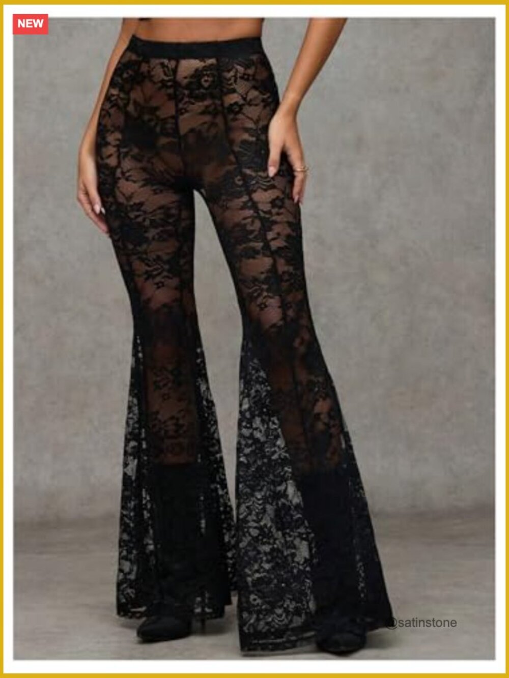 Sheer Lace High Waist Flared Leg Pants Bell Bottom Lightweight Summer Outfit - Picture 3 of 6